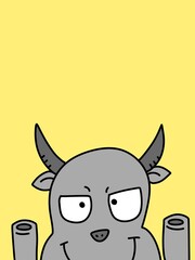 cute buffalo cartoon on yellow background