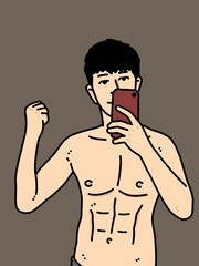 cute man cartoon on brown background