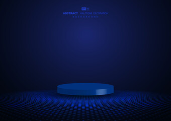 Abstract blue futuristic podium stage show on circle geometric halftone decoration background. Decorative for product case in future background. Illustration vector