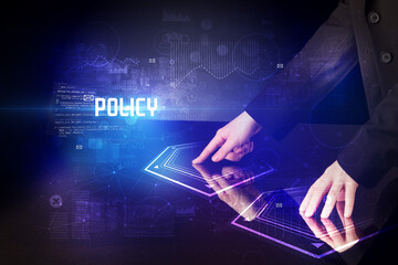 Hand touching digital table concept