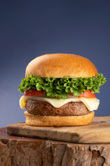 Delicious hamburger of beef, cheese, tomato and lettuce.