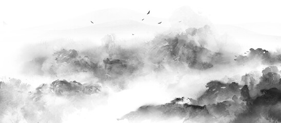 Chinese style ink landscape background illustration
