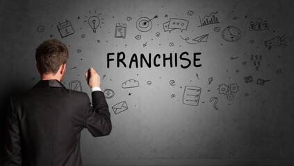 businessman drawing a creative idea sketch