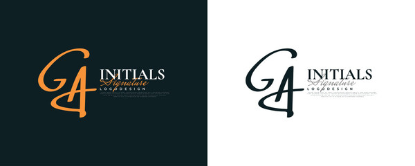 Initial G and A Logo Design in Elegant and Minimalist Handwriting Style. GA Signature Logo or Symbol for Wedding, Fashion, Jewelry, Boutique, and Business Identity - obrazy, fototapety, plakaty