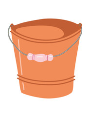 Vector isolated element. Bucket. Garden tools. Gardening. Springtime. Color image on a white background. The print is used for packaging design.