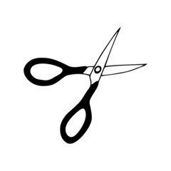 Vector isolated element. Scissors. Office supplies. Black hand drawn doodle on a white background. The print is used for packaging design.