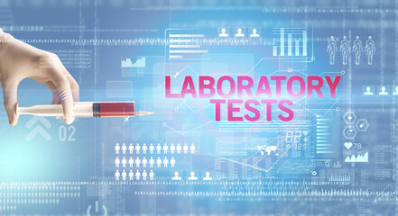 Close-up view of doctor's hand in a white glove holding syringe