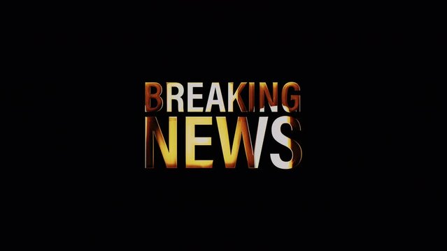 Breaking News text word gold light animation loop with glitch text effect. 4K 3D seamless looping Breaking News effect element for Cinema trailer, Sales Marketing title banner. Old Gaming Console Styl