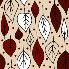 Hand drawn seamless floral pattern with burgundy marsala flowers on neutral beige background. Elegant red black white leaves petals blossom for textile wrapping paper. Summer fall autumn wedding in