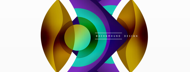 Abstract background with color geometric shapes. Beautiful minimal backdrop with round shapes circles and lines. Geometrical design. Vector illustration