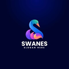 Vector Logo Illustration Swan Gradient Colorful Style.