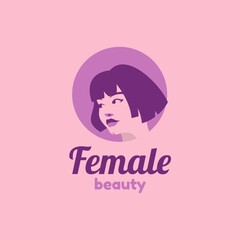 Vector Logo Illustration Female Simple Mascot Style.