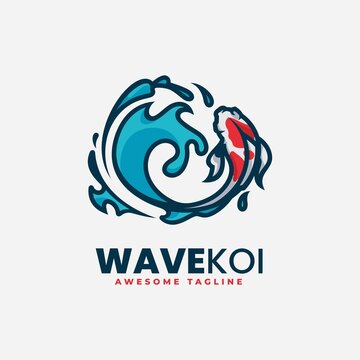 Vector Logo Illustration Wave Koi Simple Mascot Style.