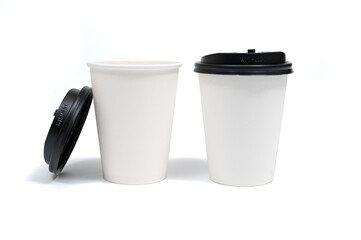 Disposable paper coffee cup isolated on white background. Coffee - Drink, On The Move, Packing, Advertisement, Blank