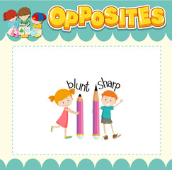Education word card of English opposites word