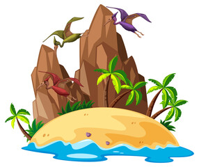 Scene with dinosaurs pteranodon on island © blueringmedia