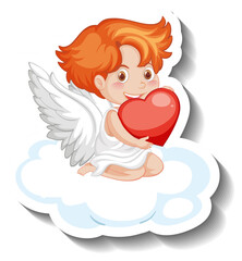 Cupid boy holding heart sitting on a cloud