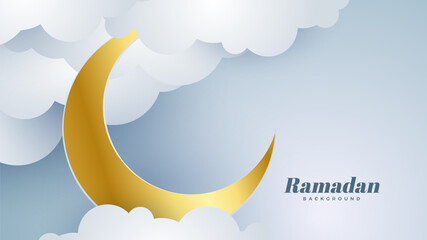 Obraz na płótnie Canvas Islamic Ramadan background banner with mosque arabic pattern lantern moon crescent star. Design for Eid Adha, Eid Fitr, Muharram, Mawlid Nabi Prophet, Islamic New Year. Vector illustration.