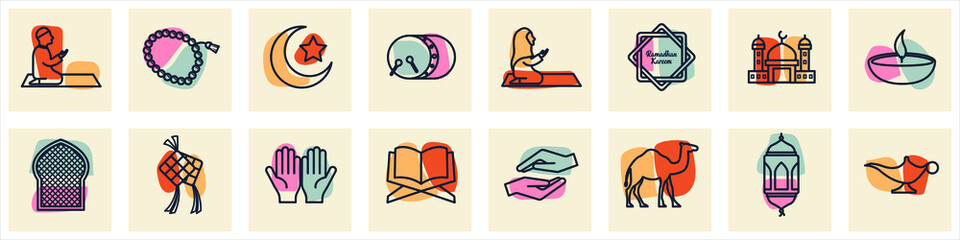 Obraz premium ramadan set icon symbol template for graphic and web design collection logo vector illustration