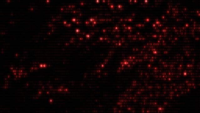 Abstract red computer hex code full-frame background. Concept binary encryption technology algorithm screen animation for hud design and artificial intelligence machine learning design template.
