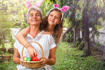 Senior and child with Easter basket