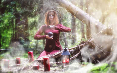 Fototapeta na wymiar Witch ritual in a forest