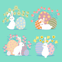 Easter bunny and eggs. Flat design