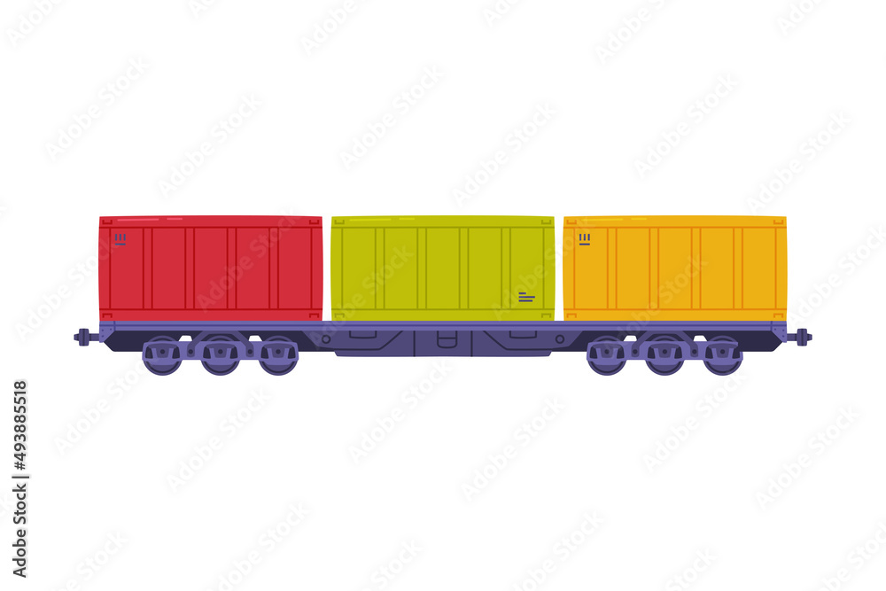 Sticker Train Wagon with Freight and Cargo Vector Illustration