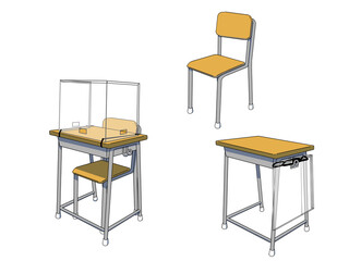 学校の机と椅子（感染対策有り）