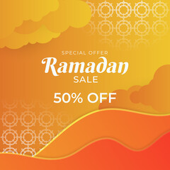 Islamic ramadan kareem sale social media post feed story template. Ramadan square greeting card for promotion marketing with islamic middle east mosque. Vector illustration.