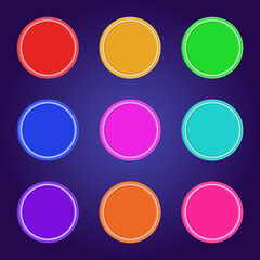Colored round buttons isolated background vector set empty bright circle 3d website game mobile app blank internet push buttons