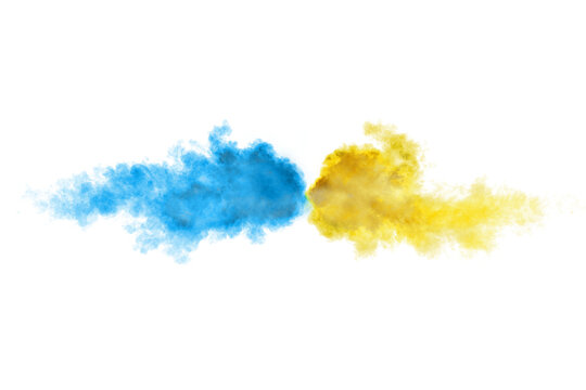 Powder explosion in blue and yellow colors