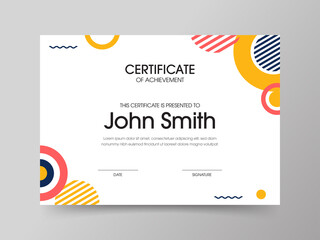 Certificate Of Achievement Template With Geometric Element In White Color.