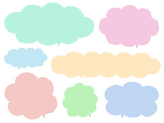 イラスト素材：パステルカラーのカラフルなもくもくふきだしセット