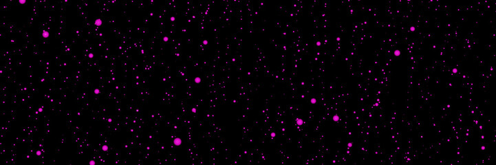 purple flying particles on a black baner. dark abstract background with purple glowing particles
