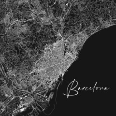 Black and white vector city map of Barcelona. Stock vector illustration isolated on white background.