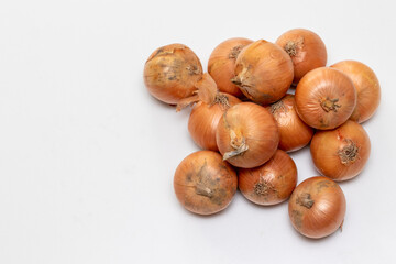 白いテーブルの上にたくさんの玉ねぎ