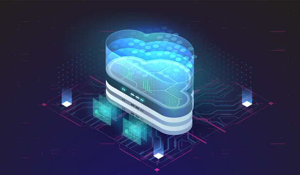 Isometric modern cloud technology. loud storage download isometric vector illustration. Web hosting concept.