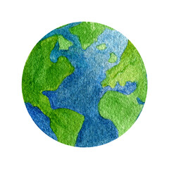 The Earth watercolor hand painted. An illustration on a white background. Use it for postcards, invitations and scrapbooking; web; banner;