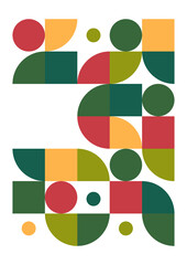 Flat bauhaus memphis green orange colorful abstract design background