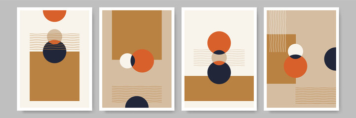 Modern abstract geometric poster cover. Minimal retro boho bauhaus composition shapes design. Colorful geometric background. Vector illustration. © SyahCreation