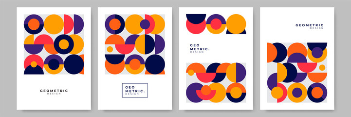 Modern abstract geometric poster cover. Minimal retro boho bauhaus composition shapes design. Colorful geometric background. Vector illustration.