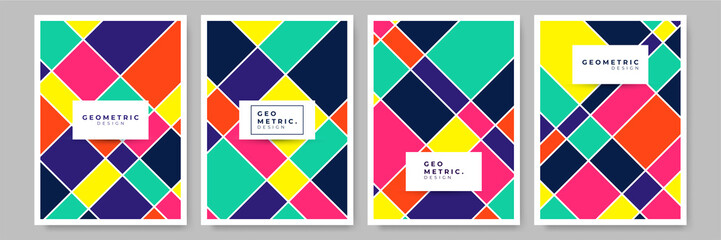 Modern abstract geometric poster cover. Minimal retro boho bauhaus composition shapes design. Colorful geometric background. Vector illustration.