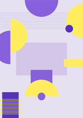 Set of Modern bauhaus memphis purple yellow colorful abstract design poster