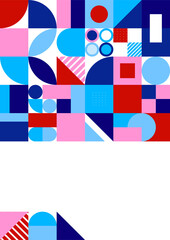 Modern bauhaus memphis pink and blue colorful abstract design background