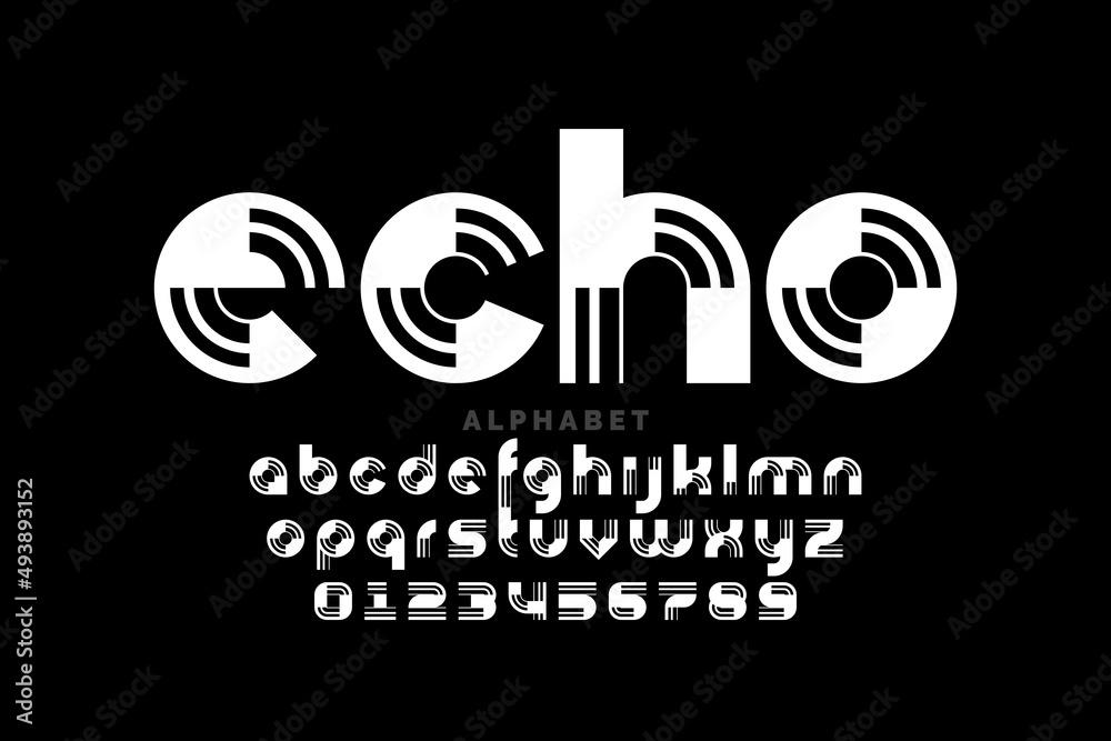 Fototapete echo style modern font design, lowercase alphabet letters and numbers vector illustration