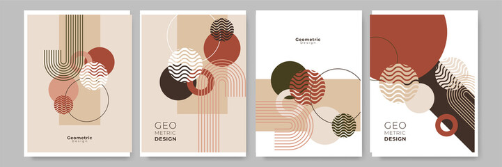 Modern abstract geometric poster cover. Minimal retro boho bauhaus composition shapes design. Colorful geometric background. Vector illustration.