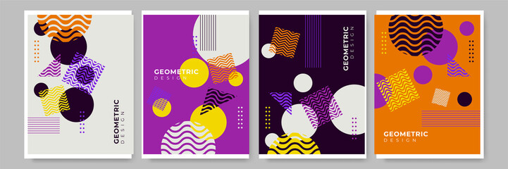 Modern abstract geometric poster cover. Minimal retro boho bauhaus composition shapes design. Colorful geometric background. Vector illustration.