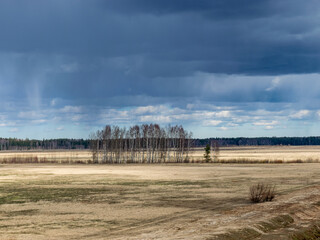 simple rural landscape, beautiful cumulus clouds
