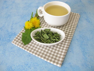 A cup of dandelion tea from dried dandelion leaves